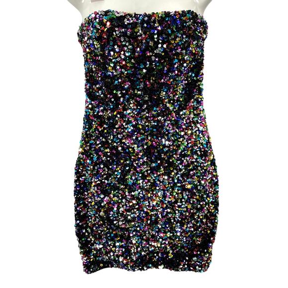 Miss Floral Dresses & Skirts - Miss Floral Bandeau Bodycon Fully Sequin Mini Dress